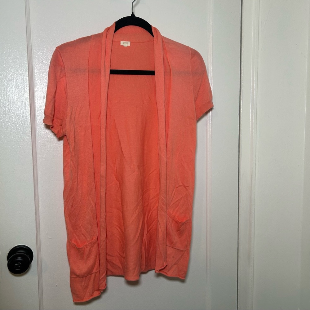 J. Crew Vibrant Coral Short Sleeve Cardigan
